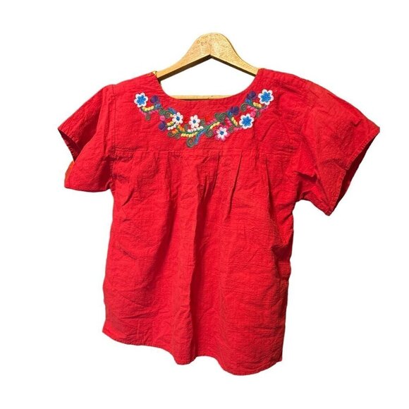 Women's Yzxdorwj Red Embroidered Mexican Style Peasant Top Cotton Small VGC - Picture 2 of 9